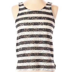 Express Sleeveless Floral Lace Black & White Striped Emo Tank Top